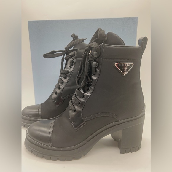 Prada Brushed leather and nylon laced booties - Picture 10 of 15